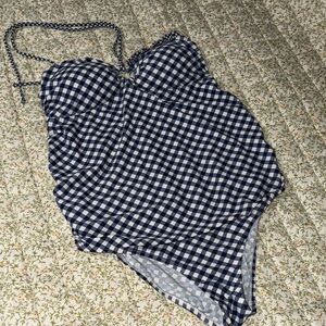 Motherhood Blue Checkered Gingham Maternity Bathing Suit